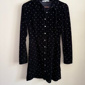 ZARA Black Velvet Rhinestone Shirt Dress Size S Sparkle Holiday Mini